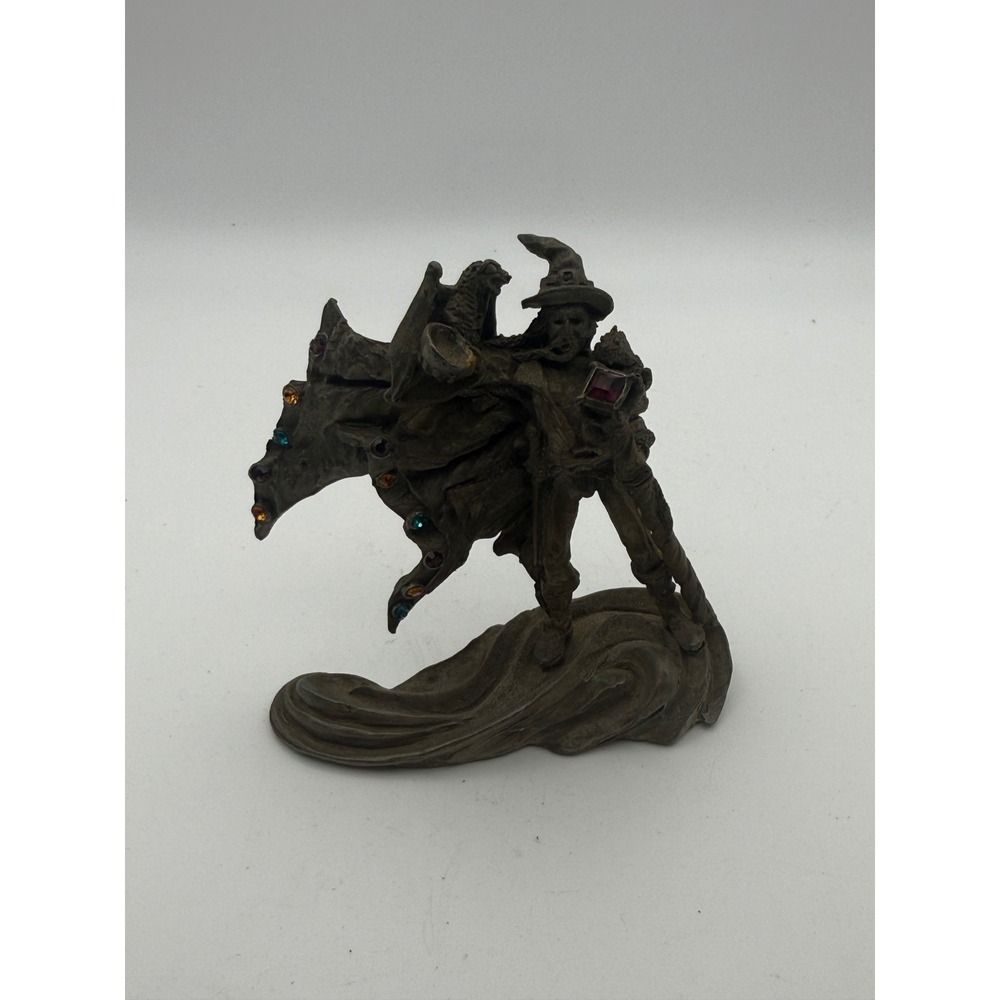 Vintage Spoontiques Pewter Wizard and Dragon Figurine 4094 Rhinestone 1991